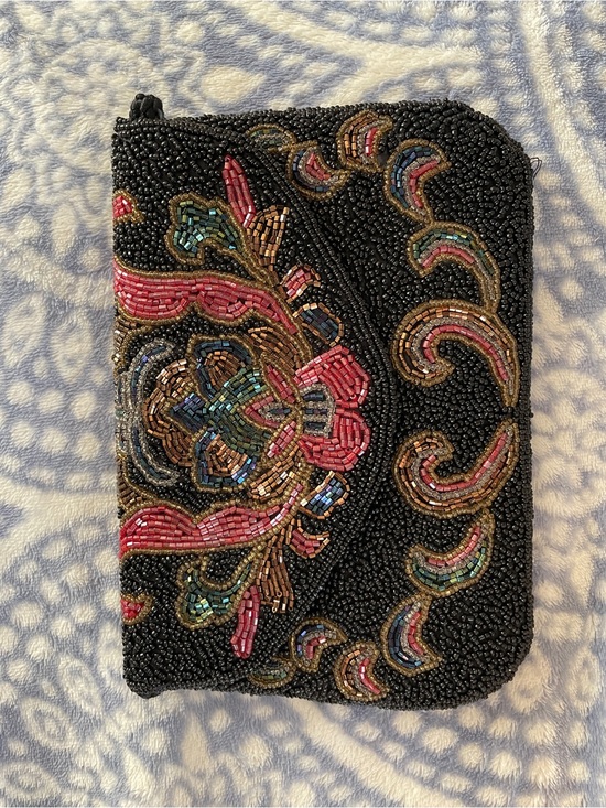 None Handbags - Beaded clutch/purse in Black with Pink & Multicolor Embroidery